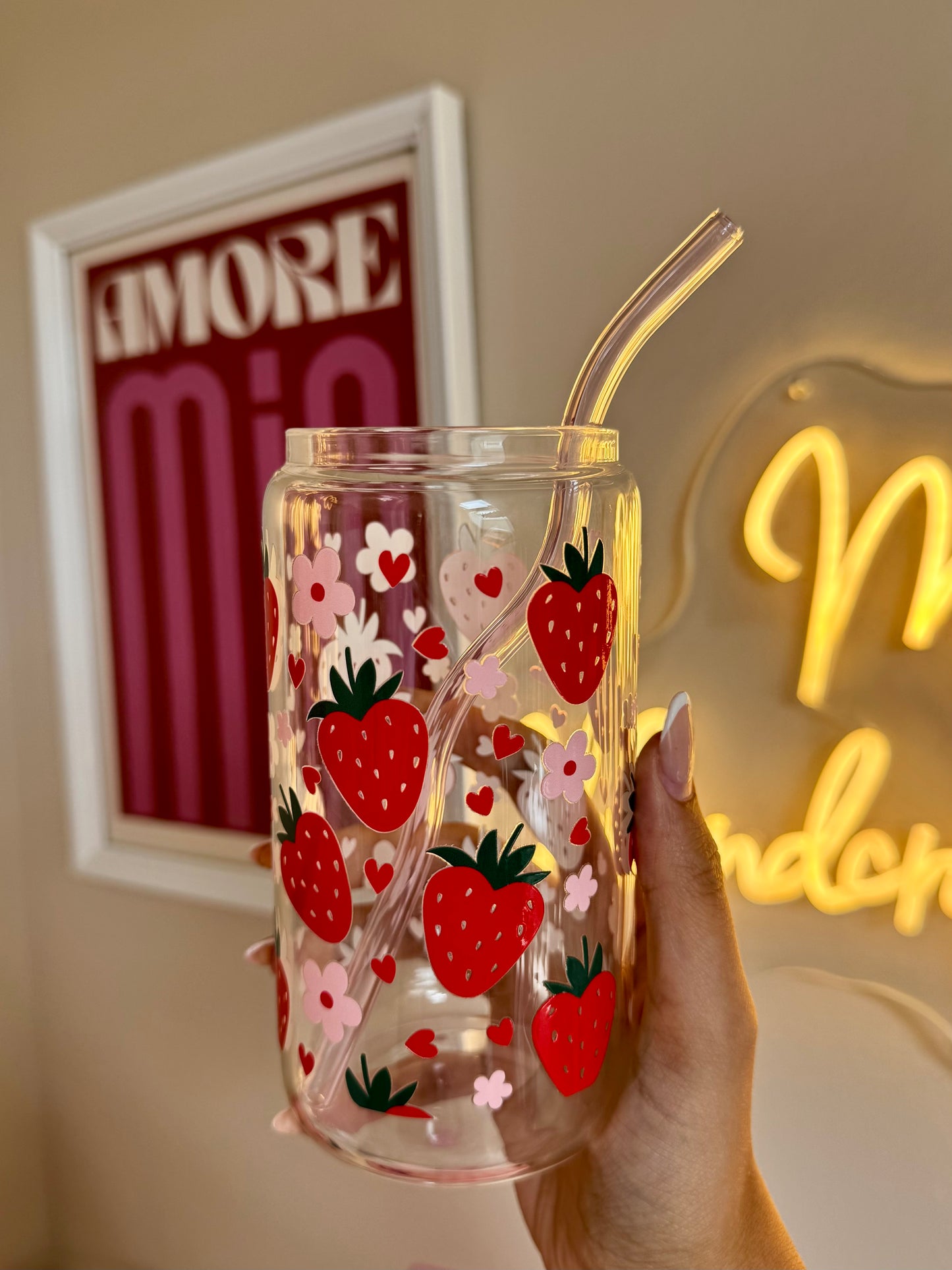 Glasstrohhalm rosa wavy