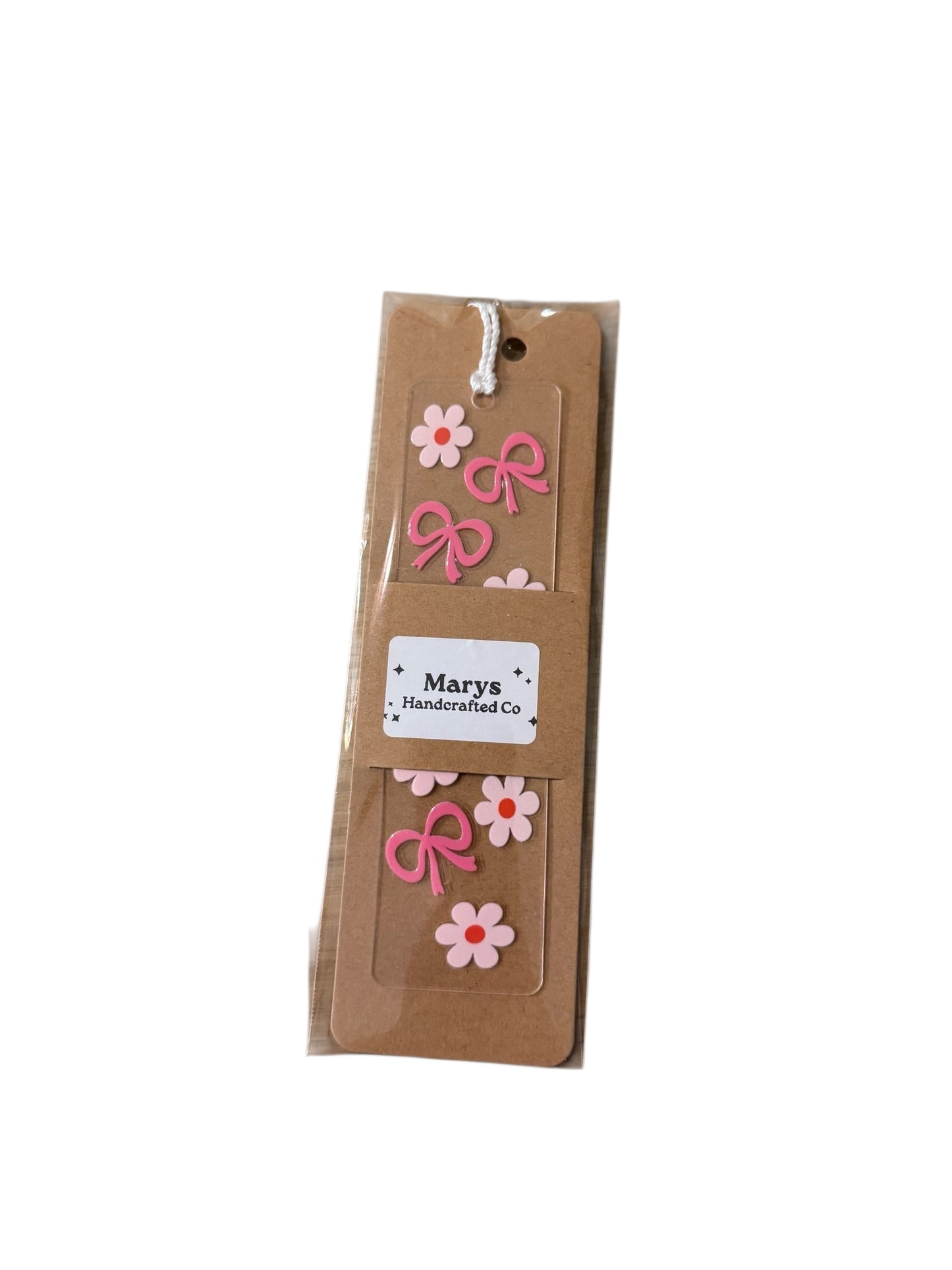 Lesezeichen Acryl Schleife & Blume rosa