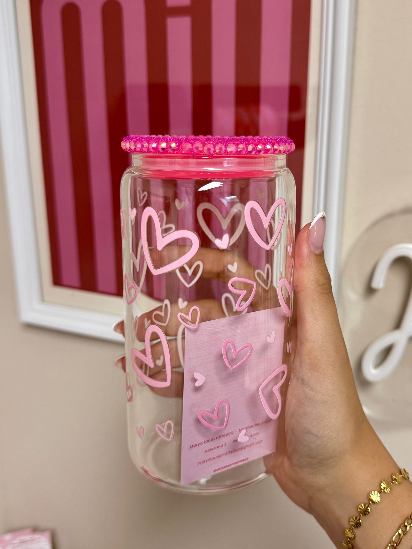 Deckel Trinkglas pink Glitzer