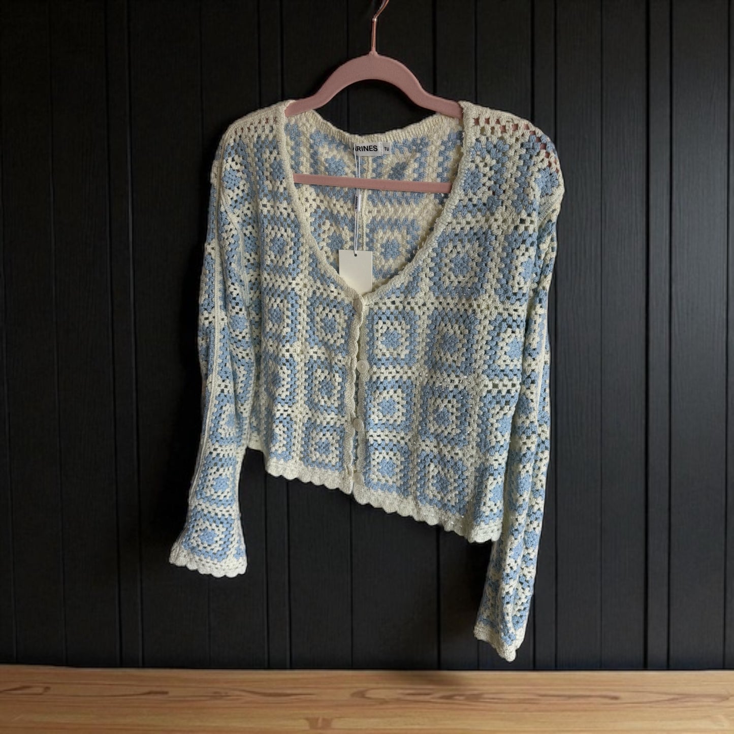 Strickjacke Karo blau onesize