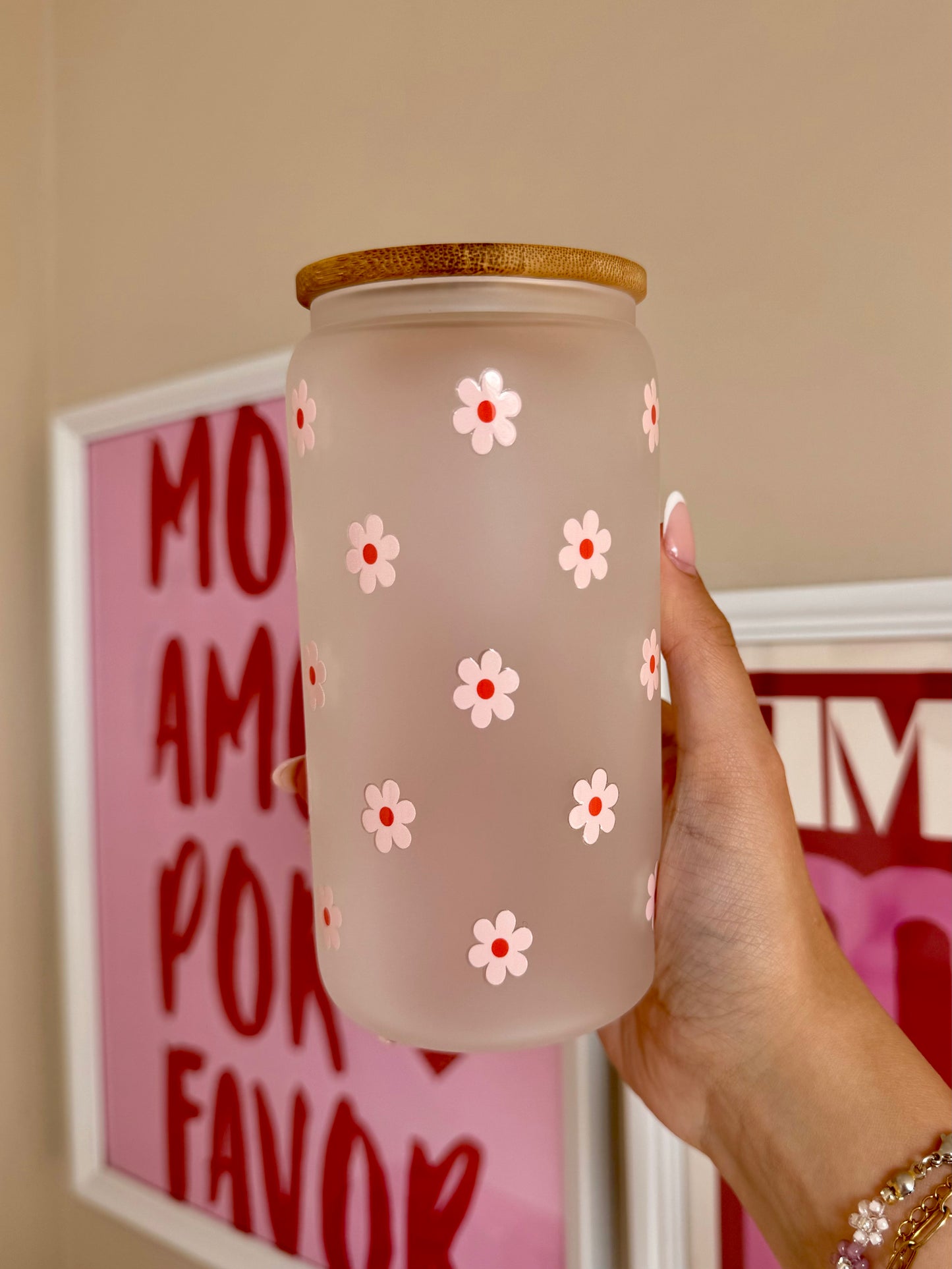Trinkglas kleine Gänseblümchen rosa 470ml