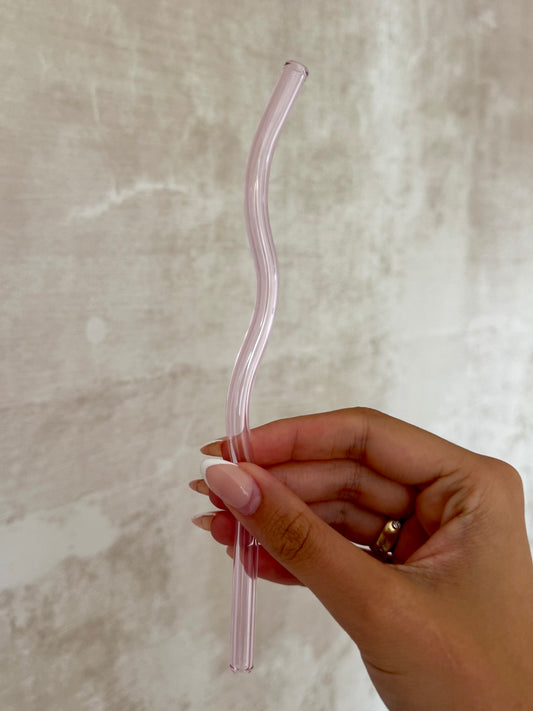 Glasstrohhalm rosa wavy