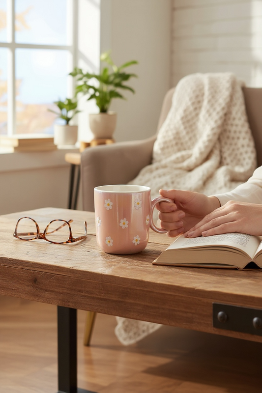 Tasse rosa holographisch Gänseblümchen