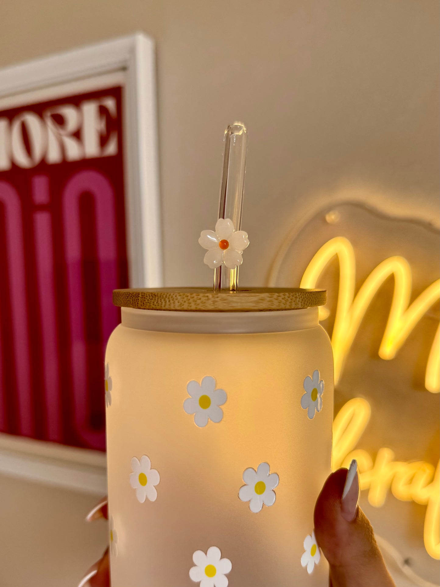 Glasstrohhalm weiße Blume