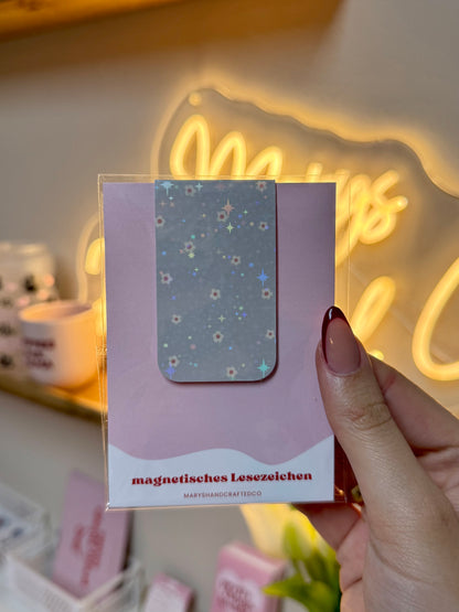 magnetisches Lesezeichen grau Blümchen