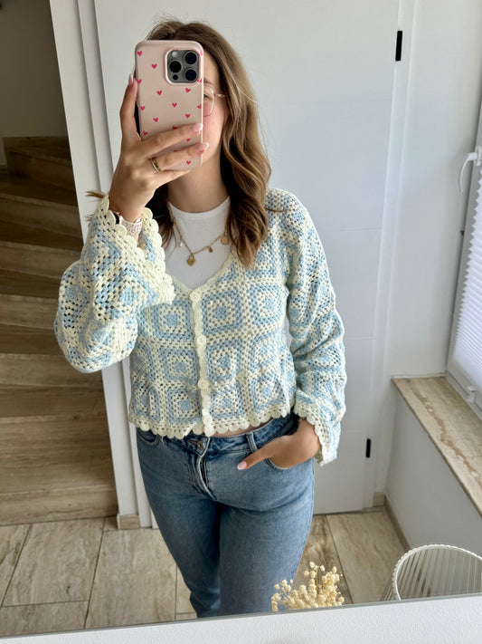 Strickjacke Karo blau onesize