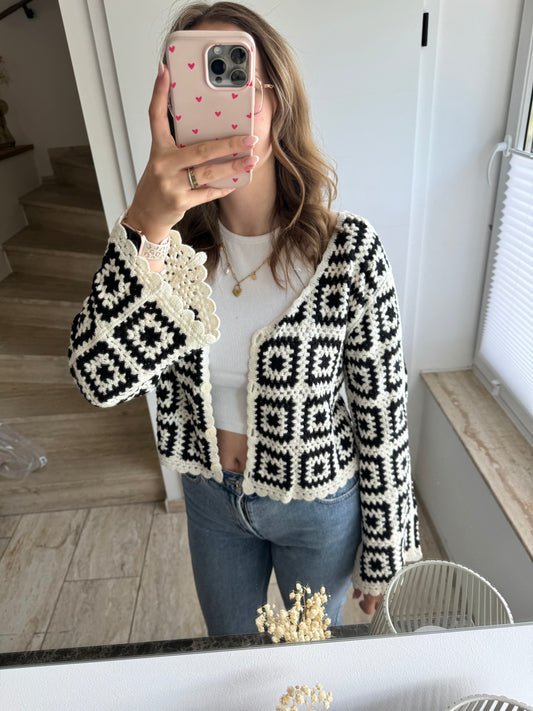 Strickjacke Karo schwarz onesize