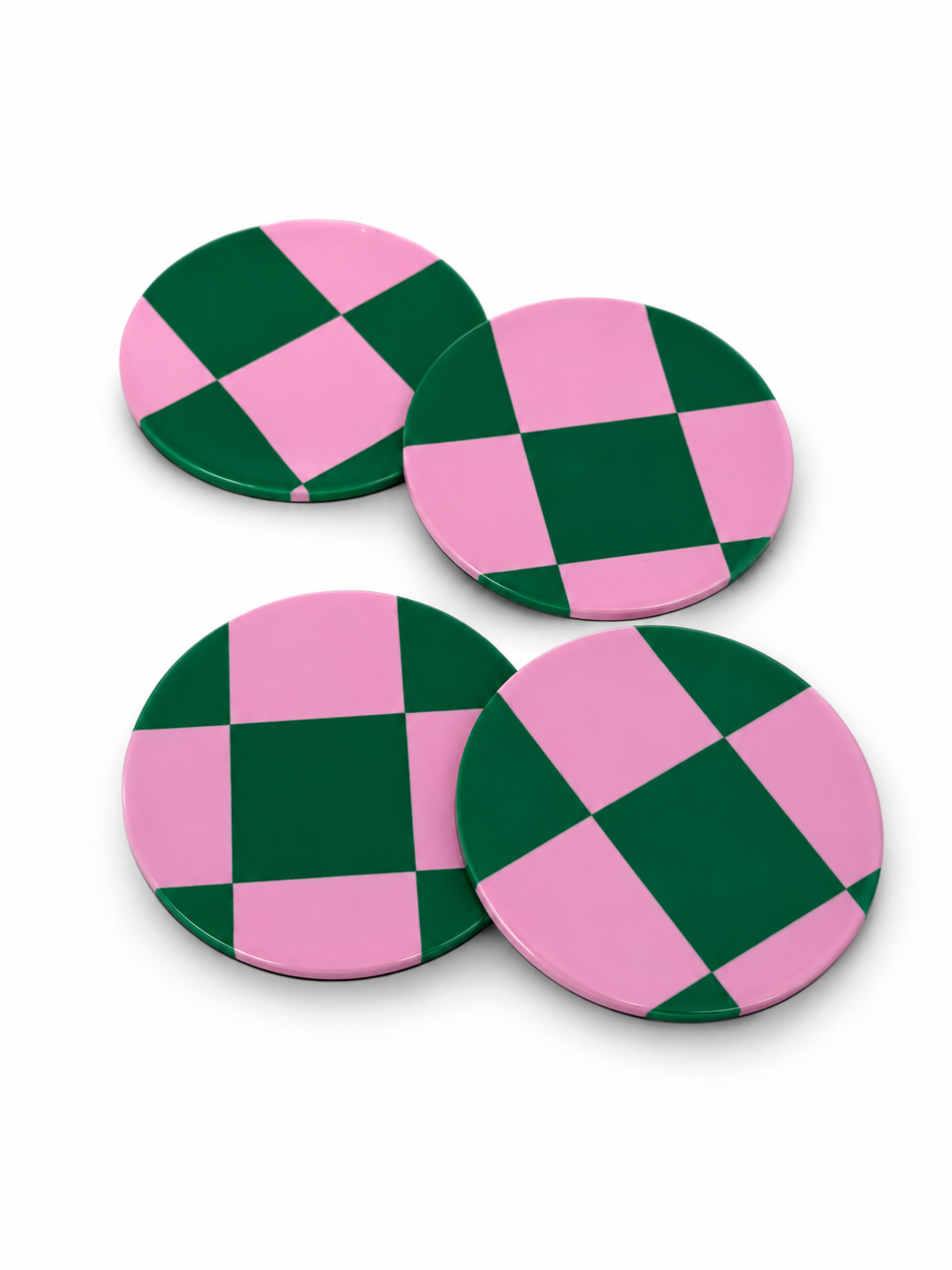 Keramikuntersetzer "Karo Grün/Rosa"