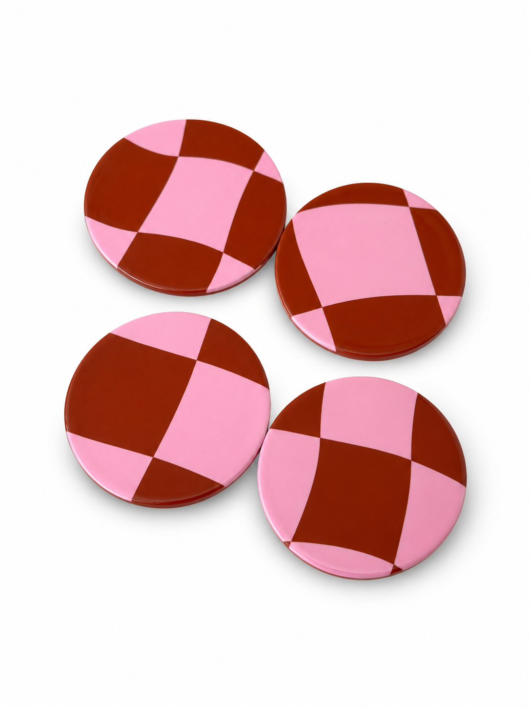 Keramikuntersetzer "Karo Rot/Rosa"