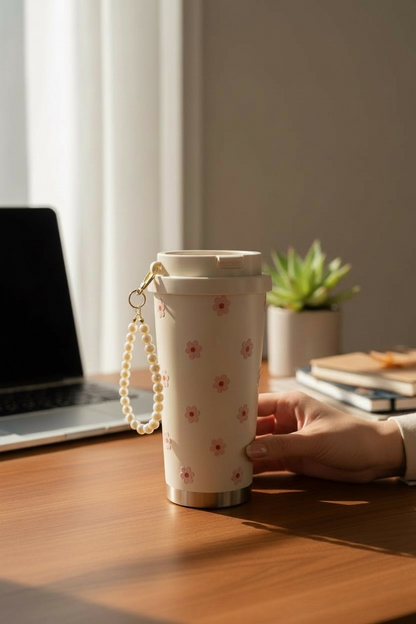 Thermobecher rosa Gänseblümchen