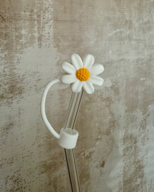 Strohhalmtopper Blume weiß