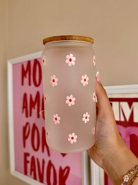 Trinkglas kleine Gänseblümchen rosa