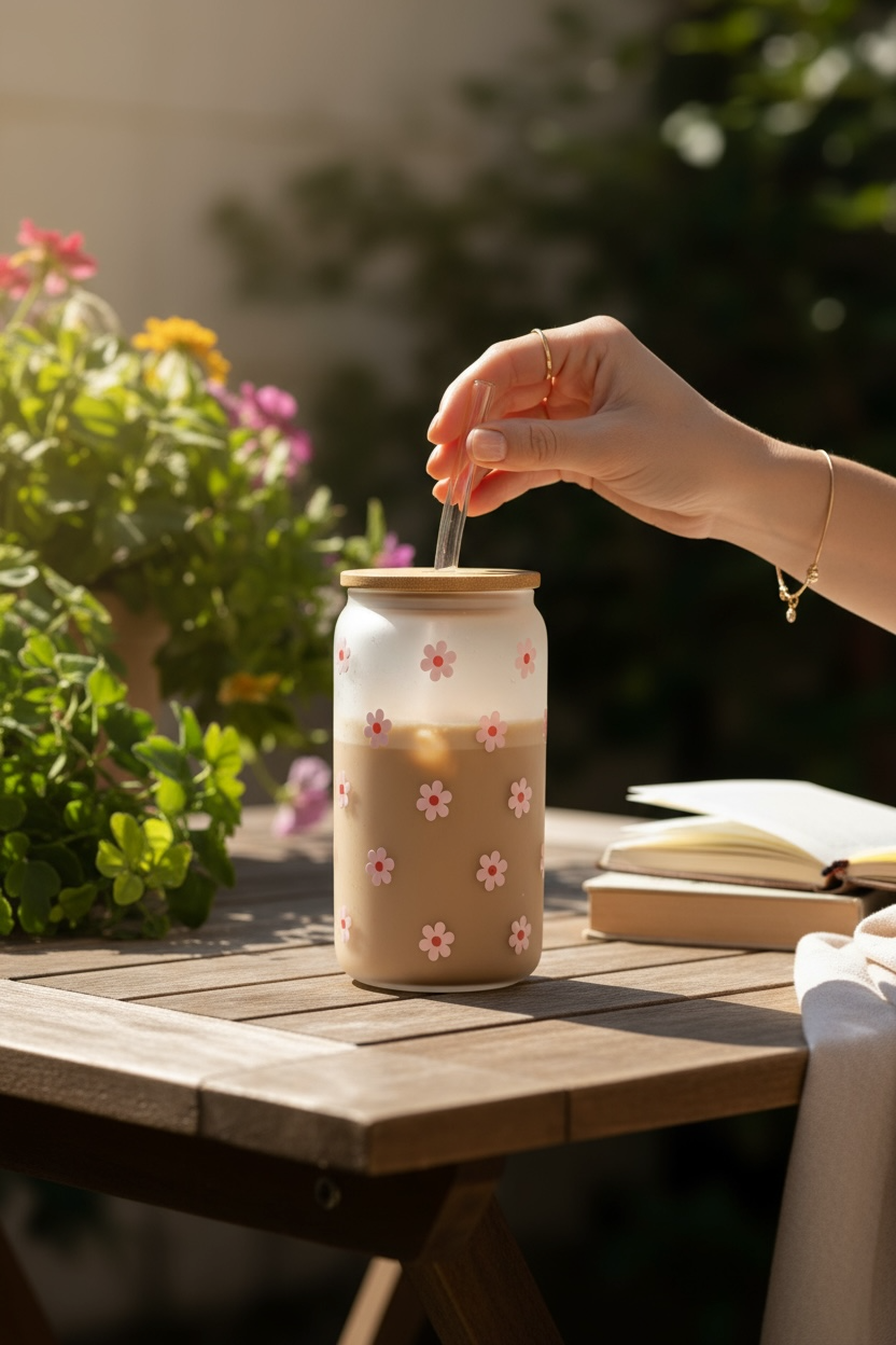 Trinkglas kleine Gänseblümchen rosa  470ml